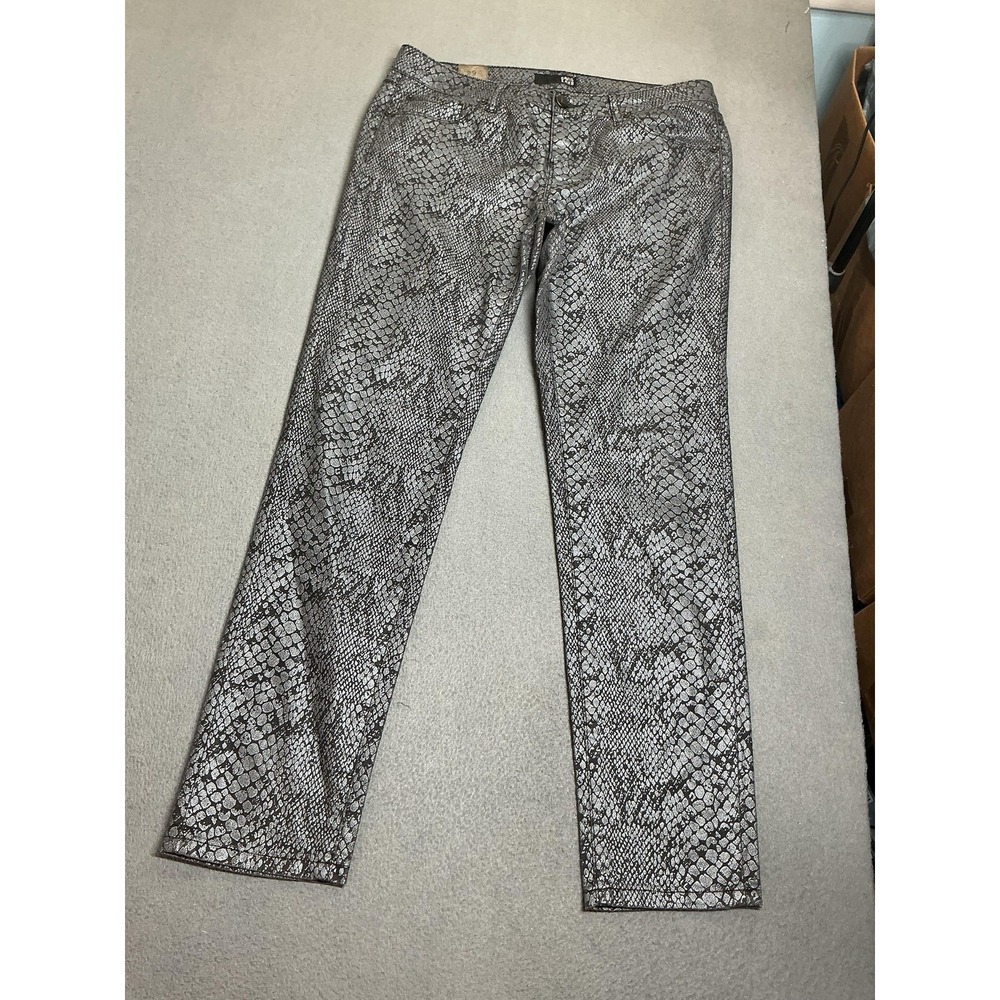 David Kahn Jeans Womens 29 Black Mid Rise Slim Straight Snake Animal Print